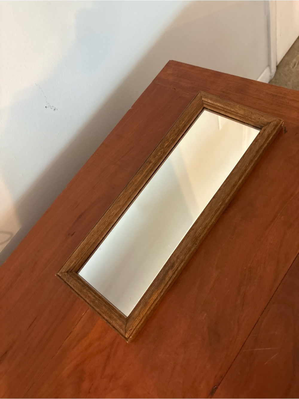 Small Rectangular Wood Framed Wall Mirror 12x5 Vintage 1987